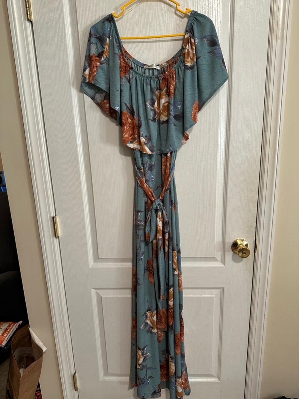 Emerald Floral Maxi Dress 3X Off Shoulder Boho Lightweight